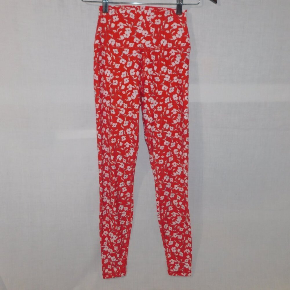 Spiritual Gangster White Red Intent Floral High Waisted Yoga Leggings Womens XS